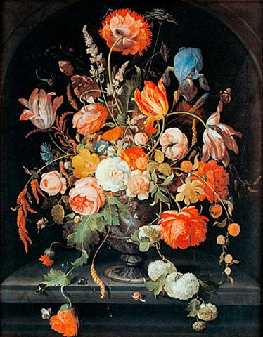 Abraham Mignon (1640  1679) "Blumenstilleben mit Insekten und zwei Schnecken"